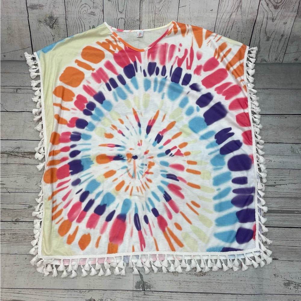 Shirley multicolor swimsuit cover-up cape style has tassels size XS